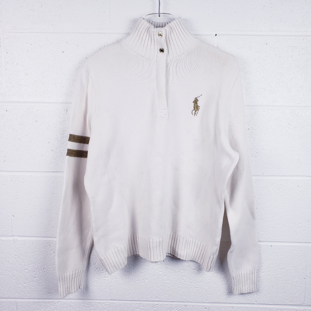 Ralph Lauren Golf 1/4 Zip Mock Neck Sweater Cream Big Pony Women's XL